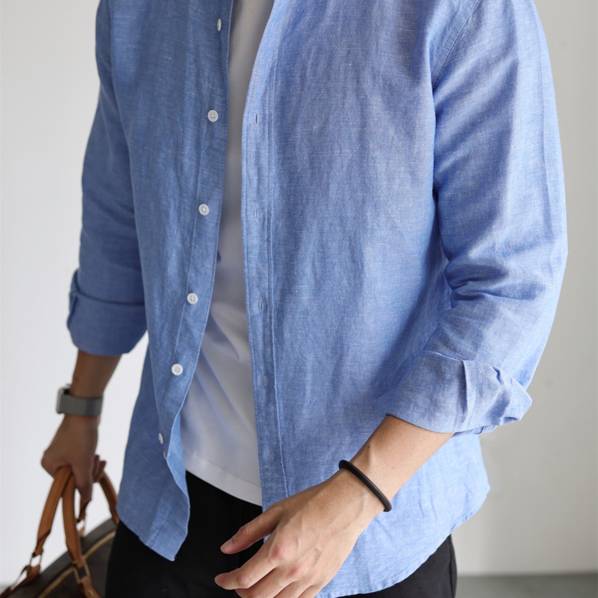 Men's Clothing Men's Long Sleeved Shirt Breathable Lapel Solid Color Cotton Linen Wrinkle Free Cardigan For Formal & Casual_viptrois.com