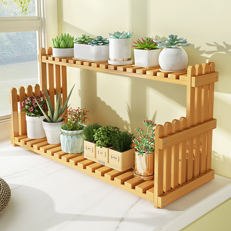 Flower Shelf Living Room Floor-standing Balcony Shelf Solid Wood Fleshy One-layer Windowsill Plant Placement Internet Celebrity Ladder Style