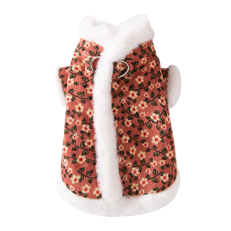 Otoño y invierno retro tracción de flores de algodón de dos patas perros pequeños que osos de peluche dos patas gruesas ropa de perro de mascota