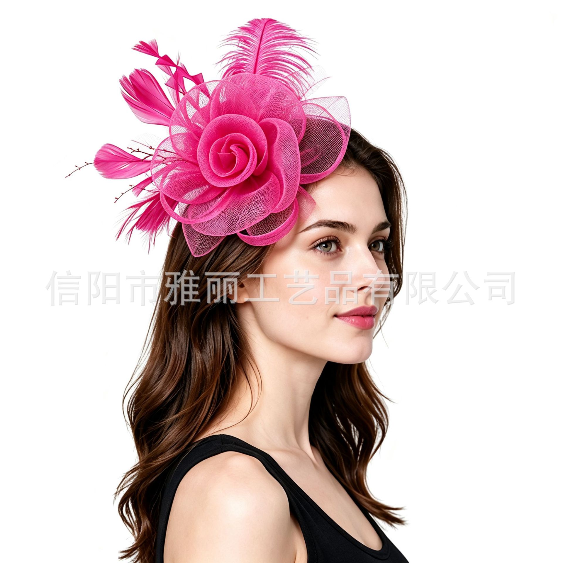 Amazon Flower Hair Clip, Headpiece for Ball and Horse Racing Festival, Mesh Feather Headdress, European and American Bridal Dress Headband Accessory
