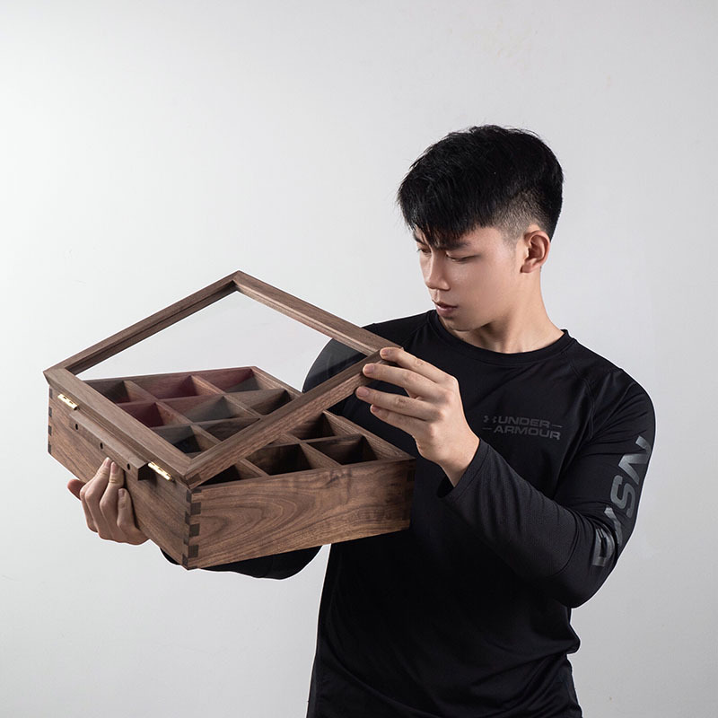 Solid Wood Glass Desktop Storage Box Crystal Bracelet Display Box Bracelet Watch Jewelry Dustproof Household High-End Box