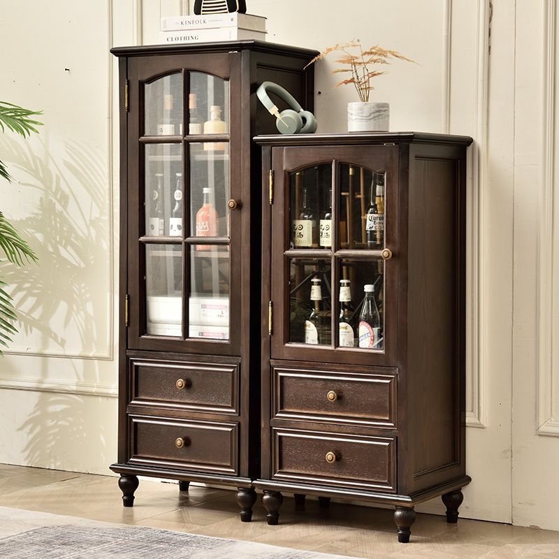 American Solid Wood Small Wine Cabinet Single Door Glass Display Cabinet European Style Living Room Decorative Cabinet Home Dining Side Cabinet Storage Cabinet