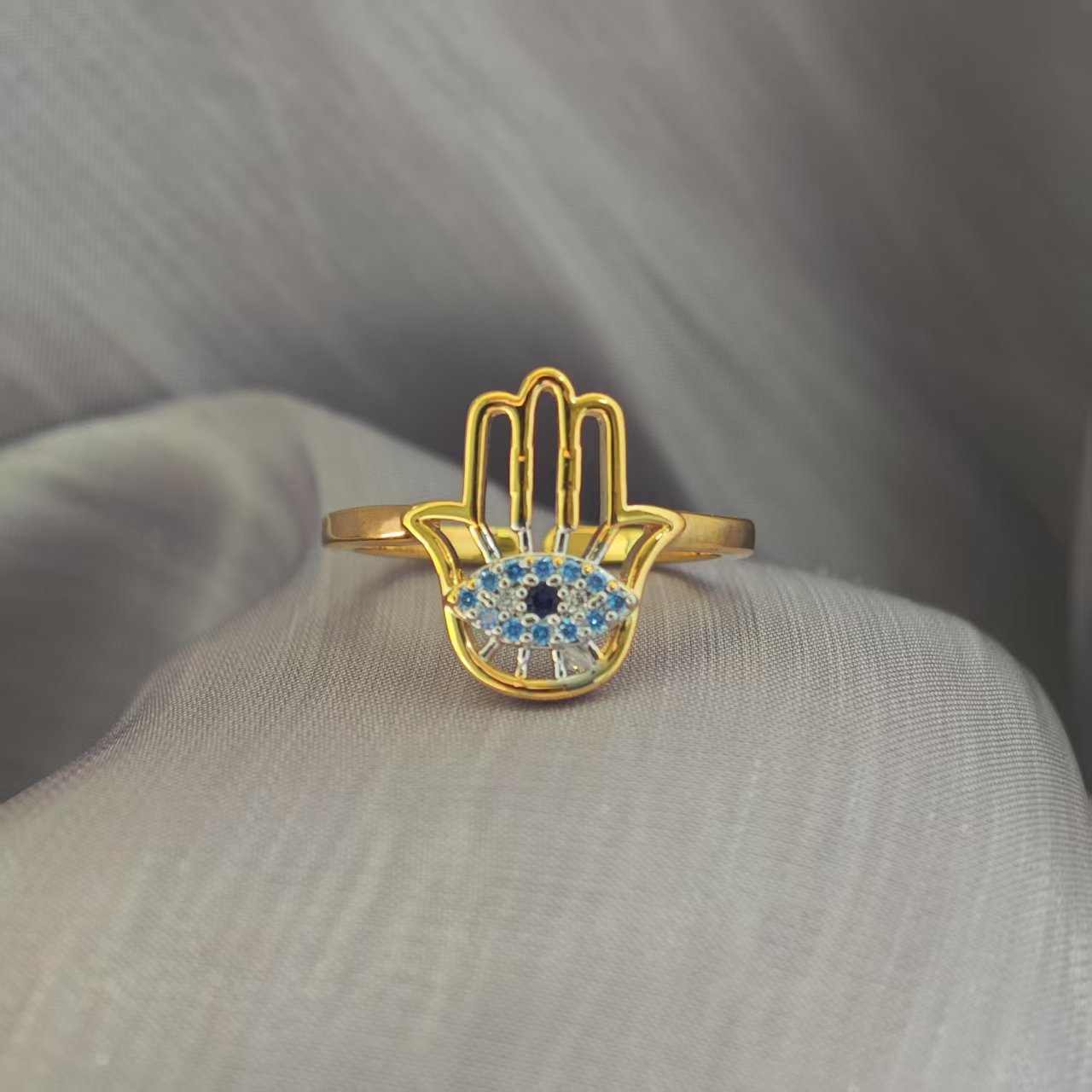 6g Weight 18K Gold Plated Plating Material Open Rings Classification Wholesale Jewelry Retro Classic Style Devil's Eye Palm Copper 18K Gold Plated Plating Open Rings