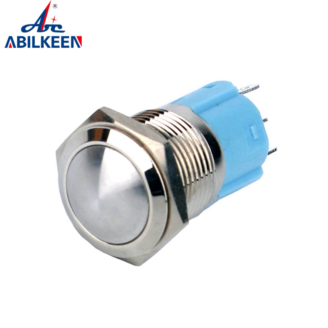 厂家供应16mm球头自锁按钮开关 IP65防水金属按钮开关无灯焊接脚