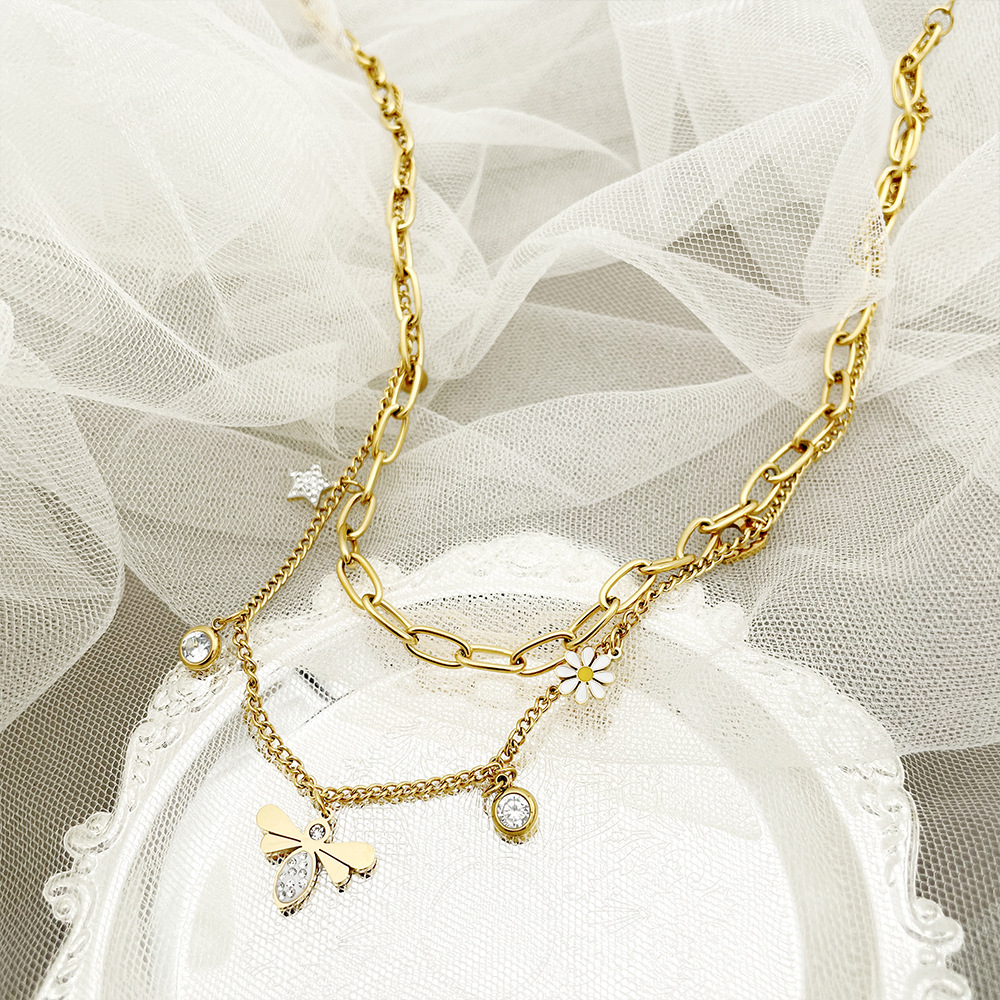 Lady Dragonfly Stainless Steel Titanium Steel Plating Zircon Pendant Necklace 1 Piece