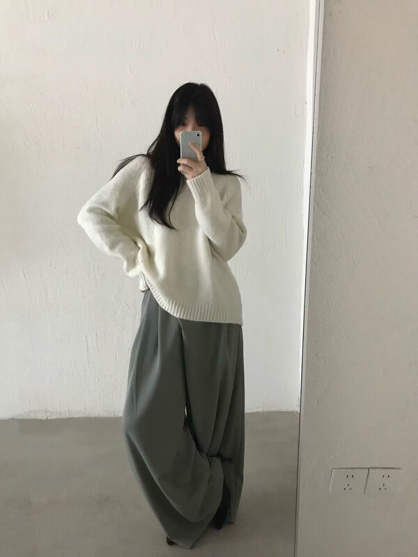 2025秋冬韩版温柔风后背蕾丝贴布纯色套头毛衣女宽松软糯时尚上衣|undefined