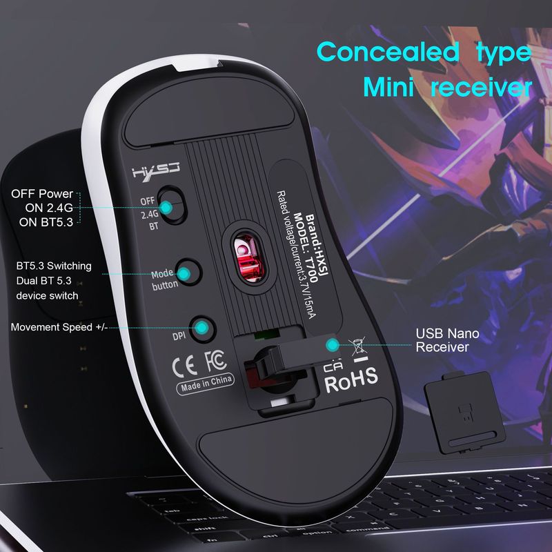 3 モード有線ワイヤレス Bluetooth BT5.3 軽量 10000dpi 調整可能なゲーミングマウスサポートデスクトップノート|undefined