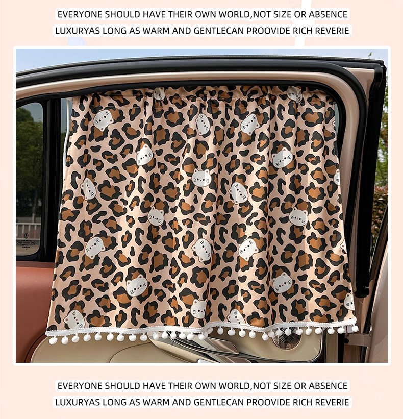 Car Curtains Creative Cartoon Leopard Print Cat Sunshade Summer Sun Protection Baby Heat Insulation Car Side Window Sunshade Curtain