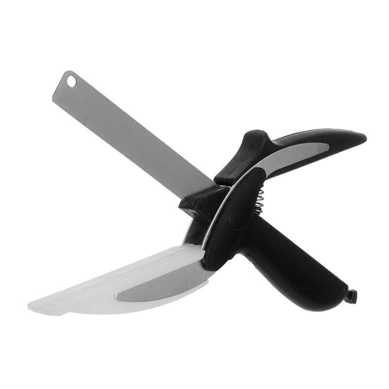 Tijeras para alimentos y verduras 2 en 1, cuchillo inteligente de acero inoxidable con resorte, herramienta de cocina multifuncional para el hogar, portátil.