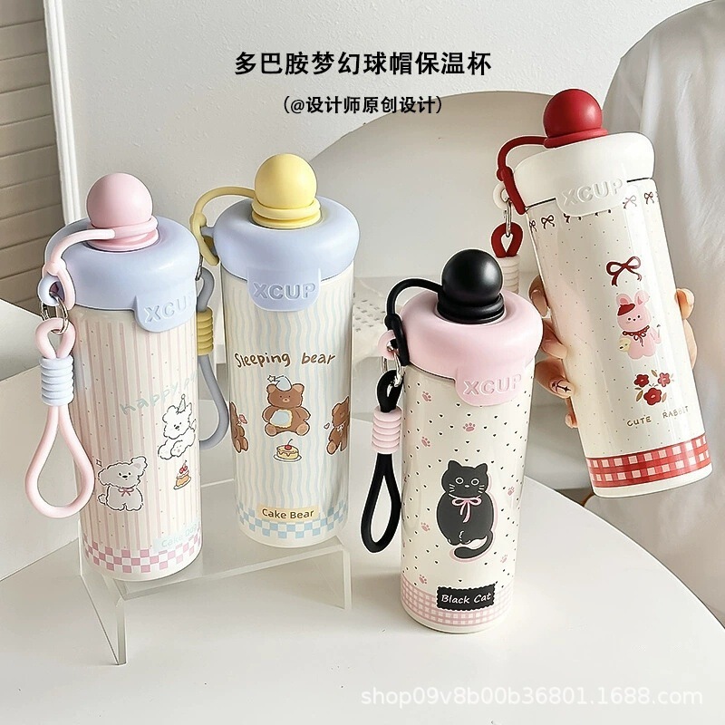 Popular Cute Cartoon Animal Float Cup 316 Stainless Steel Thermos Cup for Students and Kidsren Portable Rope Straw Cup