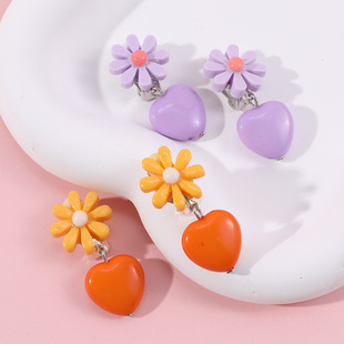 Yunyun jewelry children's cute colorful acrylic love flower ear clip