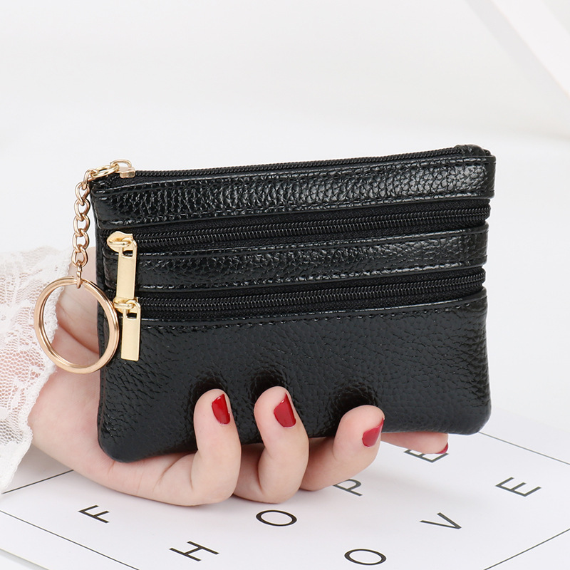 Wholesale Coin Purse Women's Short Genuine Leather Texture Small Wallet Multi-Functional Driver's License Card Holder Soft Leather Key Bag Zipper Bag