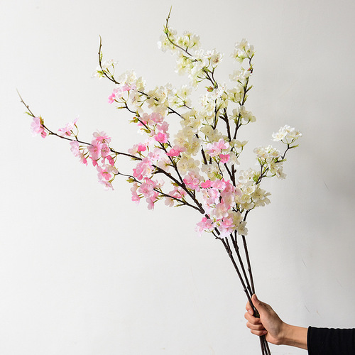 Manufacturer's simulated 4-forked cherry blossom branch, long branch fake flower, silk cloth, plastic flower, wedding dress, arch guide, simulated flower