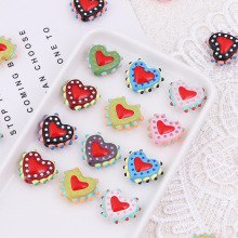 琉璃双面手绘拼色彩色爱心穿孔珠 DIY手工饰品串珠材料配件