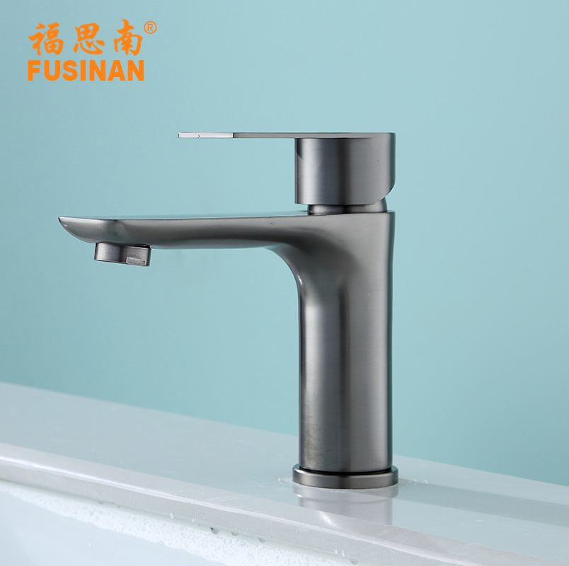 304 gun gray flat single-hole bathroom cabinet washbasin cold and hot water faucet basin hand basin mixing valve Amazon