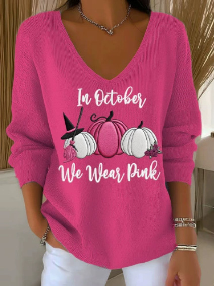 New style shoulder V-neck long-sleeve pullover 3D digital printed women's top T-shirt