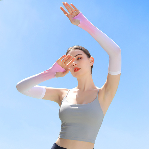 Wholesale Gradient Color Ice Sleeve Sunscreen Women's Summer Thin Men's Outdoor Sun Shade Sleeves Long Ice Silk Sleeves Arm Guards Driving