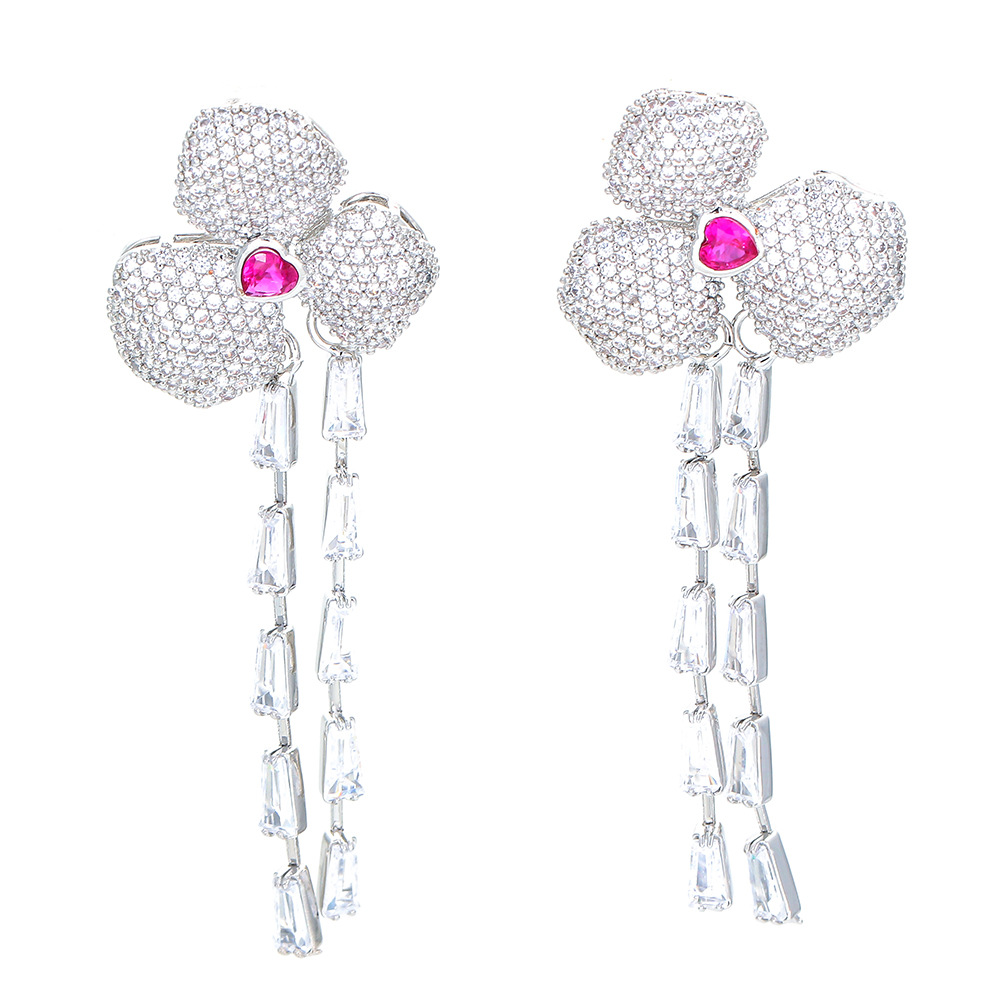 Zircon Inlay Material Fashion Shamrock Copper Drop Earrings Inlay Zircon Copper Earrings