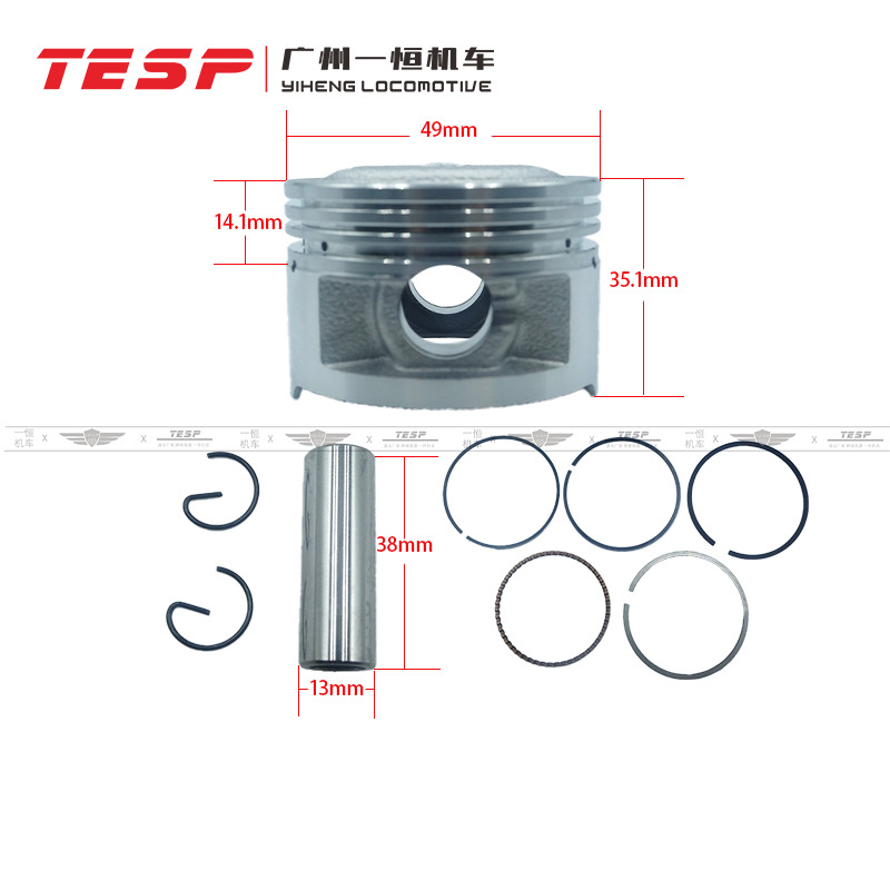 Piston and Piston Rings 49mm for Bride Lynx Zy100 Linhai Yamaha Fuxi Jog100 Ghost Fire Flying Eagle 100