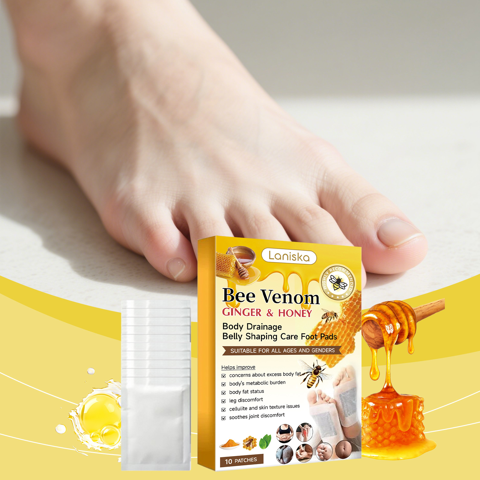 Laniska Bee Venom Ginger Foot Patch Gentle Cleansing Feet Soft Smooth Moisturizing Nourishing Daily Foot Care
