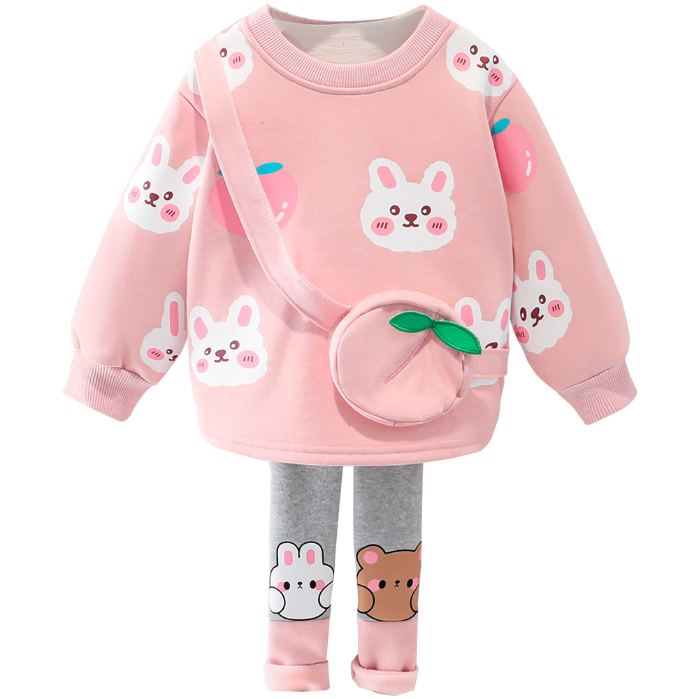 Nuovo set in pile con motivo cartoni animati 2025 per ragazze, stile celebrità di Internet, completo invernale in due pezzi per bambini da 0 a 4 anni, abbigliamento per neonati_voghion.com