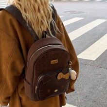 韩版ins豹纹卡通猫双肩包包女小众设计复古学生书包百搭手提背包