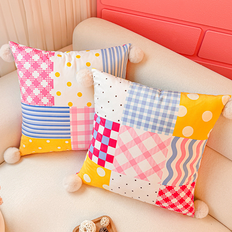 Almohada de dopamina geométrica, funda de almohada, sofá de sala de estar, almohada, impresión de cabecera, almohada de cintura abstracta, bola de pelo