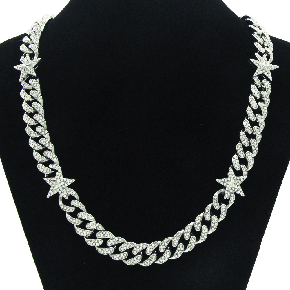 European and American hip hop full diamond star Cuban chain alloy necklace wholesale