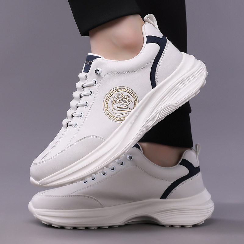 Giày thể thao nam da lộn nhẹ đế mềm mặt mềm, giày sneaker chạy bộ ngoài trời gót 3-5 cm — h6608 trắng, h6608 đen
