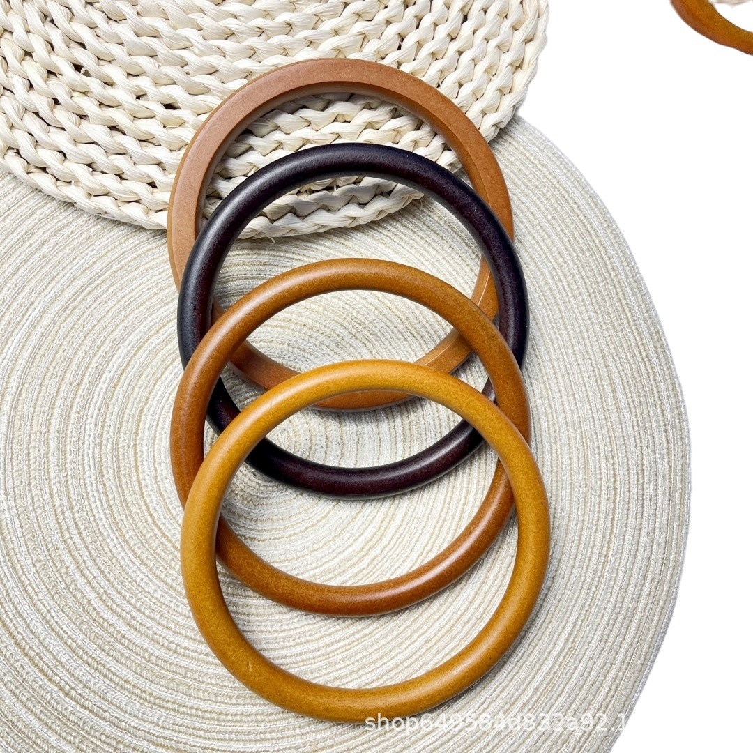 Nuevo círculo de madera brazalete DIY bolsa de tejido a mano bolsa de fabricación accesorios mango de círculo de madera