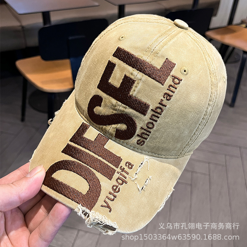 2025新款美式复古大头围破洞棒球帽宽帽檐大脸显脸小刺绣鸭舌帽男|undefined