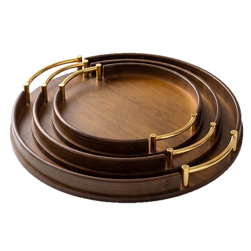 Bandeja Redonda con Asa para Té de Bambú, con Mango Circular, para Uso Doméstico y Cafetería