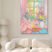 小清新众艺术抽象植物花卉客厅无框装饰画可爱猫咪肌理玄关挂画