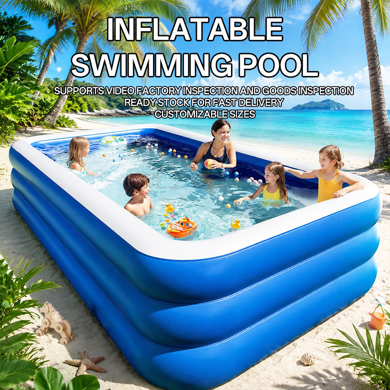 Cross-Border Inflatable Swimming Pool Manufacturers Wholesale New Blue and White Rectangular Play Pools for Adults, Children, and Infants for Home Use Cross-Border Inflatable Swimming Pool Manufacturers Wholesale New Blue and White Rectangular Play Pools for Adults, Children, and Infants for Home Use