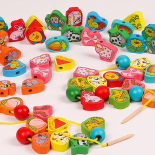 Infants and Children Beads Thread Rope Beneficial Intelligence Brain Building Blocks Toy 3 Baby Early Education 1-2 Year Old Boys and Girls 4