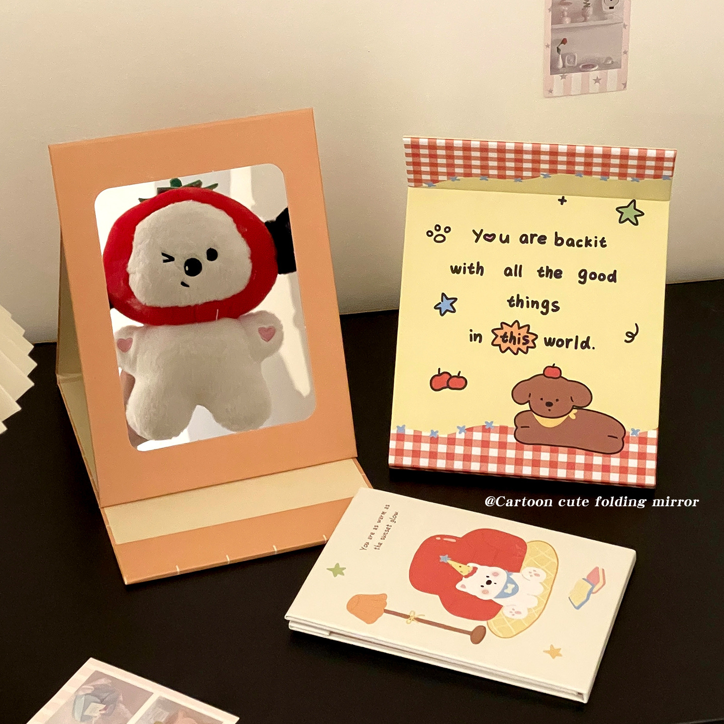 three dimensional folding cartoon handheld mirror for students