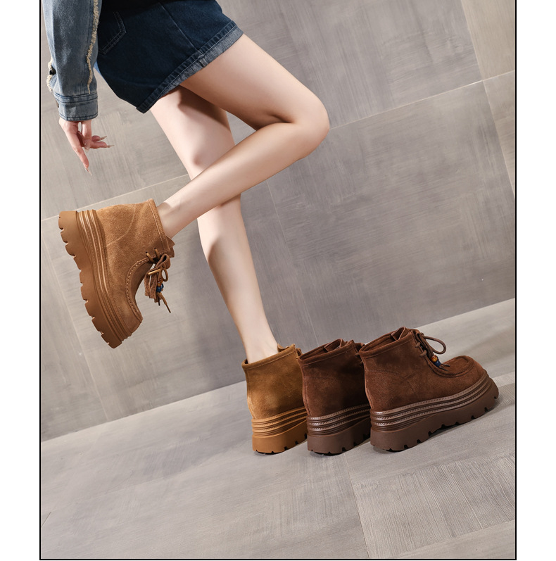Boot nữ cổ ngắn tăng chiều cao đế dày phong cách Anh — nâu chi tiết 17