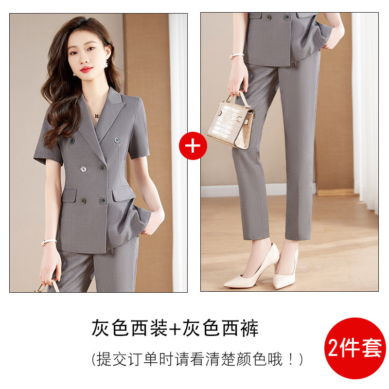 女性用半袖スーツ、夏用薄手通勤プロフェッショナルウェア、気質美容室作業服、おしゃれカジュアルスーツ|undefined