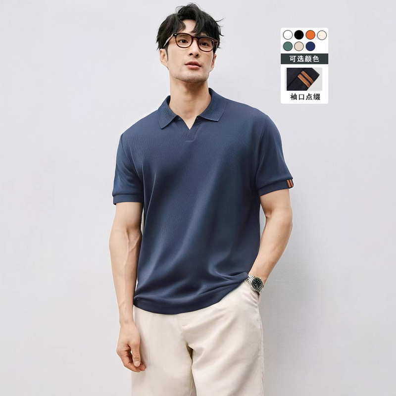 American style seagull collar summer ice silk cool feeling men's lapel knitted men's high grade polo shirt casual short sleeve T-shirt American style seagull collar summer ice silk cool feeling men's lapel knitted men's high grade polo shirt casual short sleeve T-shirt