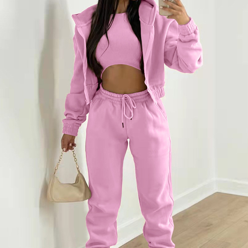 2026 New Spring Women's Clothing European And American Outfit Solid Color Hooded Sweatshirt Casual Fashion Sports Set_ecoleips.com