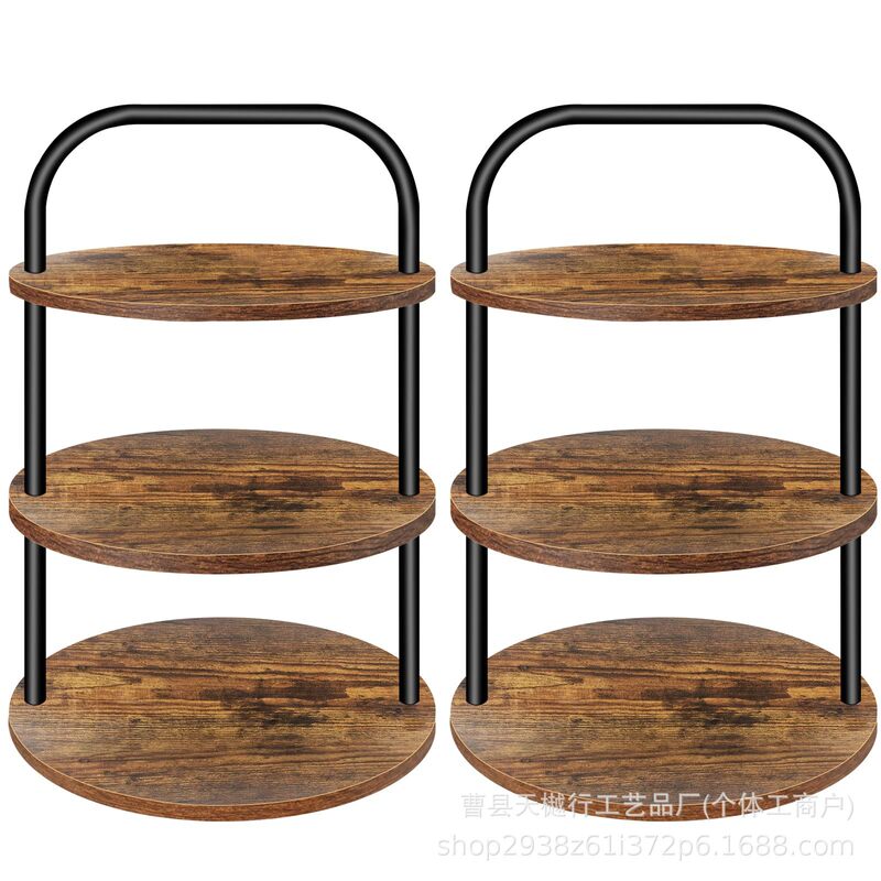 Cross-Border Wooden Desktop Three-Layer Storage Rack Living Room Dried Fruit Tray Snack Tray Rack Iron and Wood Combined Storage Rack