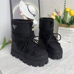 齿轮厚底尼龙绳收缩系带羽绒雪地靴女2025年秋冬新款加绒保暖短靴