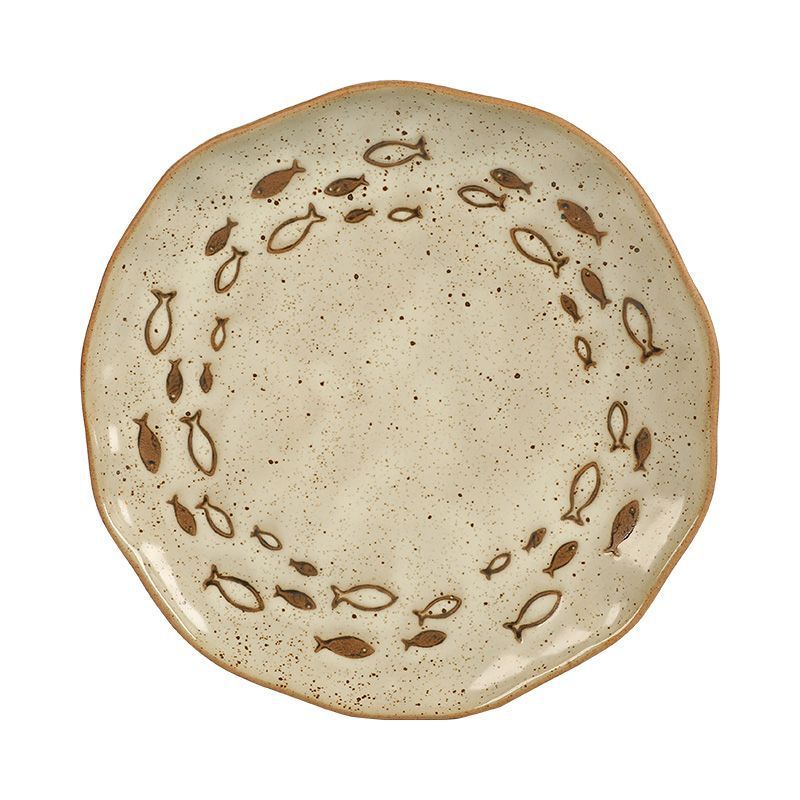 Japanese-Style Stoneware Sesame Glaze High-Temperature Ceramic Dinner Plate Tableware Bowl and Dish Set Household Soup Bowl Dish Plate Rice Bowl Plate Combination