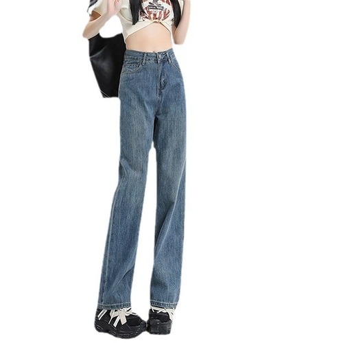 Vintage Straight Leg Jeans for Women - Spring and Summer High-Waisted Slimming Loose Tapered Full-Leg Ground-Long Pants