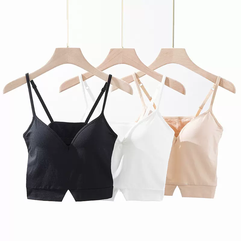 古典舞蹈美背V领小吊带女内搭胸垫文胸一体外穿聚拢性感打底抹胸