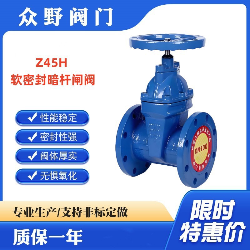 Z45X-16Q 软密封暗杆法兰闸阀 球墨铸铁材质 弹性座封水阀