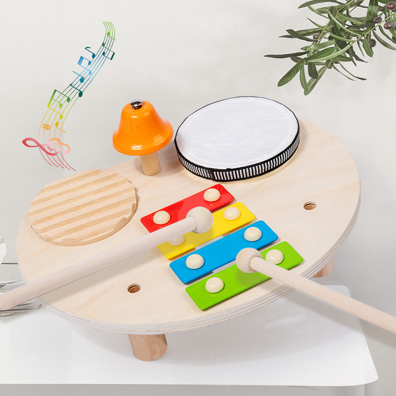 Niños de madera Orff multifunción instrumento de percusión bebé iluminación tambor música plataforma de juguete educativo