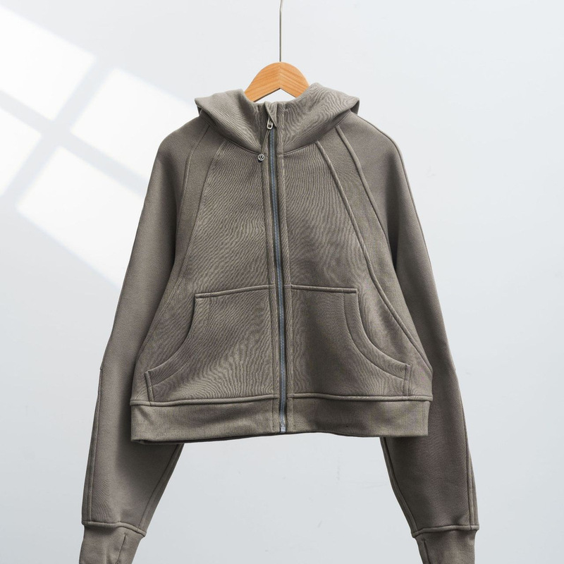 Lulu Scuba Gold Label Sweatshirt Women's Short Loose Zipper Hoodie Breathable Fleece-Lined Sports Casual Jacket Lulu Scuba Gold Label Sweatshirt Women's Short Loose Zipper Hoodie Breathable Fleece-Lined Sports Casual Jacket