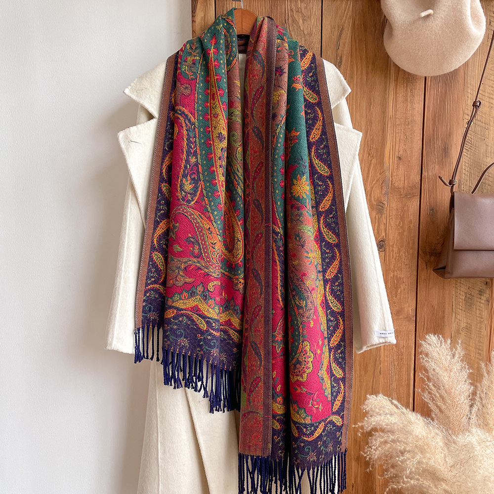 2023 Yunnan Tíbet viaje desgaste gran capa de otoño e invierno cálido bufanda fotografía desgaste exterior larga borla bufanda para las mujeres