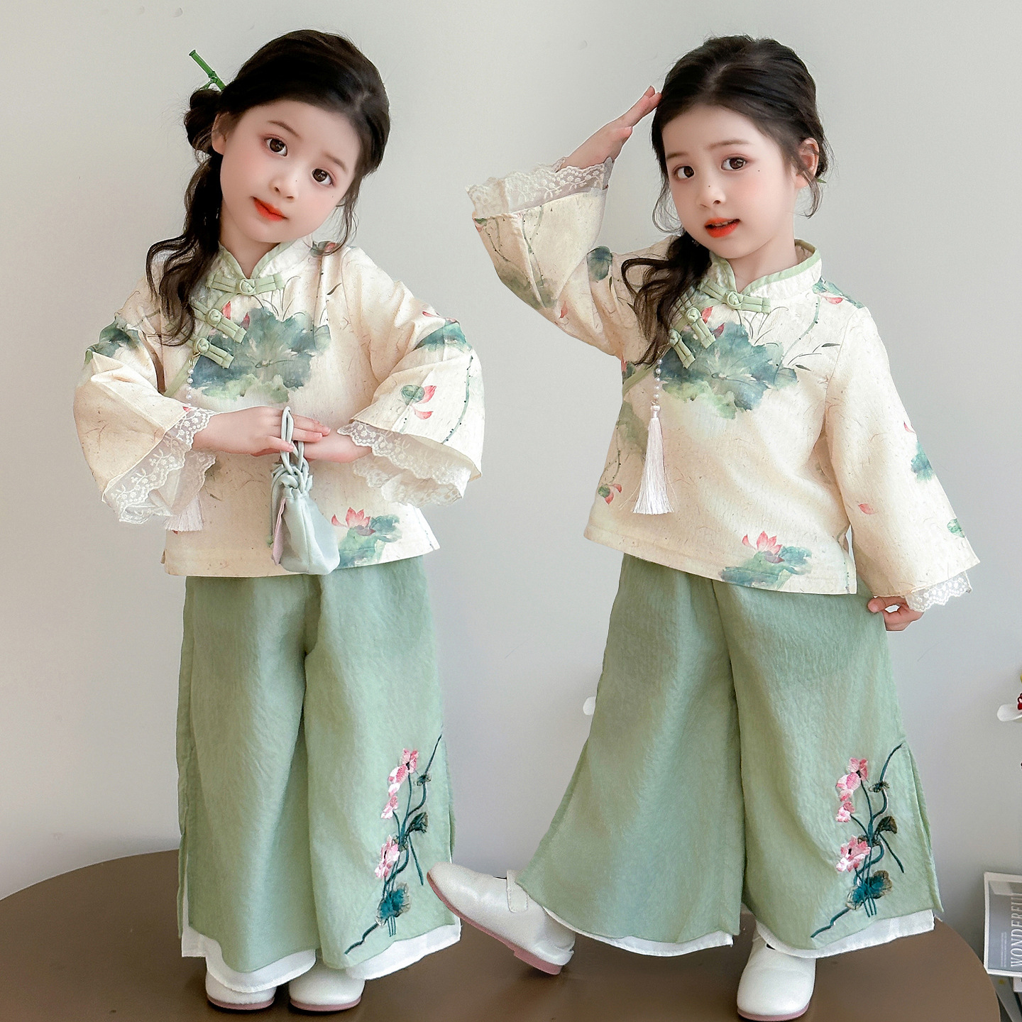 汉服女童套装春秋装2025新款儿童唐装女宝宝国风新中式好看两件套